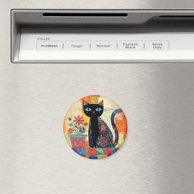Imã Black Cat Whimsical Artwork (In Situ (Dishwasher))