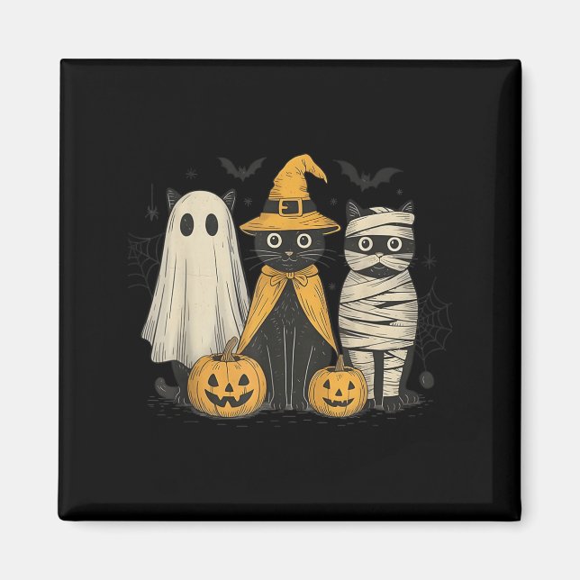 Imã Black Cat Witch Ghost Y Halloween Pumpkin Men Kids (Frente)