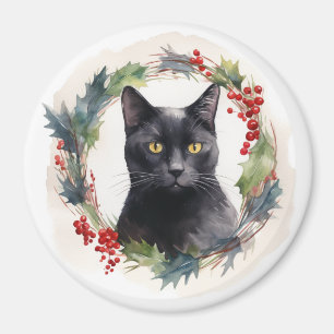 Imã Black Cat Wreath Festivo Kitten