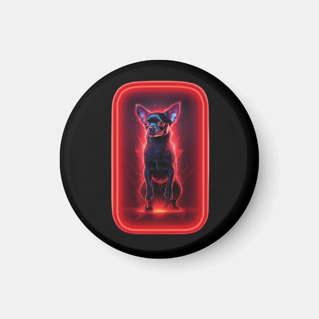 Imã Black Chihuahua Dances Amidst Neon Red Light (Frente)