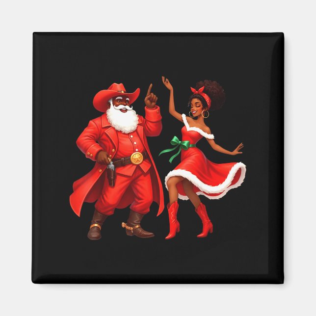 Imã Black Cowboy And Santa Cowgirl Christmas Western X (Frente)