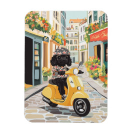 Ímã Black Doodle Riding Scooter European City Streets