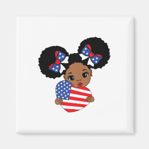 Imã Black Girl Melanin Afro-American Flag Heart 4th Of