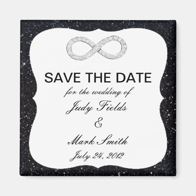 Imã Black Glitter Infinity Save The Date Magnet (Frente)