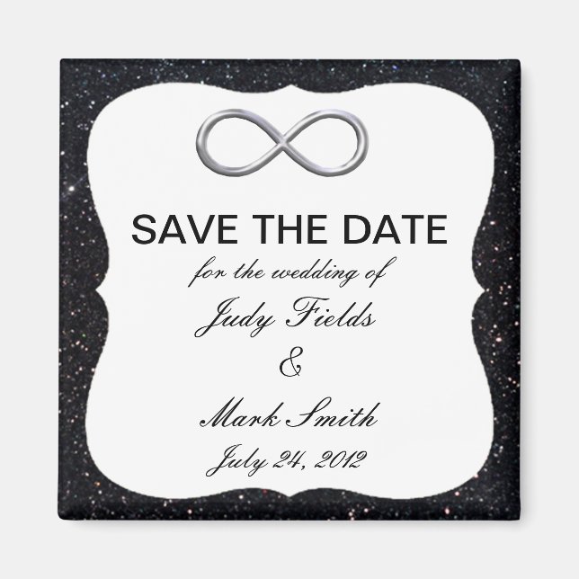 Imã Black Glitter Silver Infinity Save The Date Magnet (Frente)