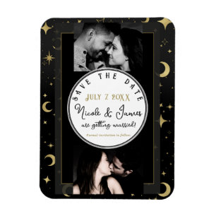 Ímã Black & Gold Celestial Moon & Stars Salve a Data