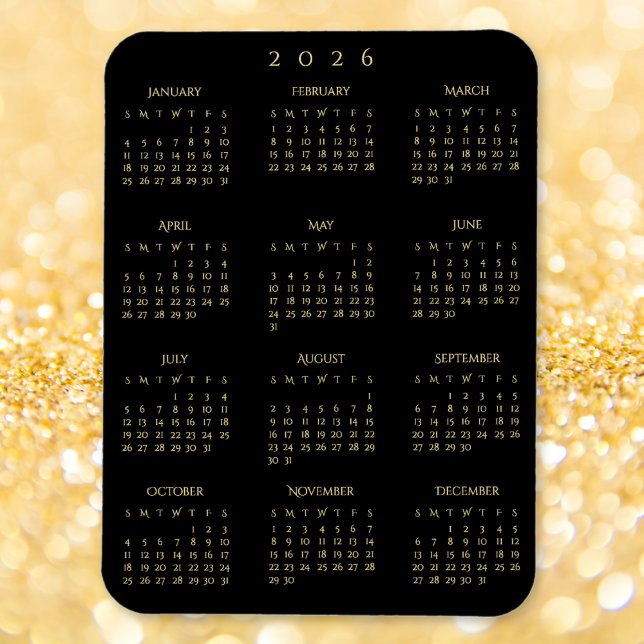Ímã Black Gold Full Year 2026 Calendar Fridge Kitchen (Black Gold Full Year 2026 Calendar Fridge Kitchen Magnet)