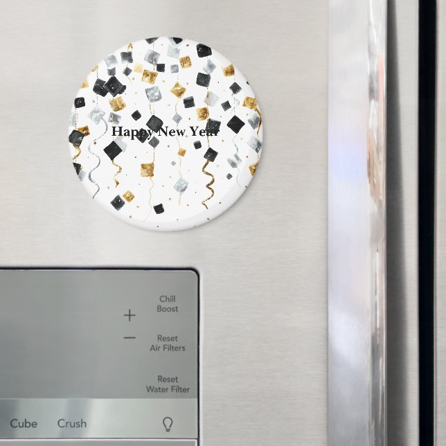 Imã Black Gold Happy New Year Confetti (In Situ (Fridge))