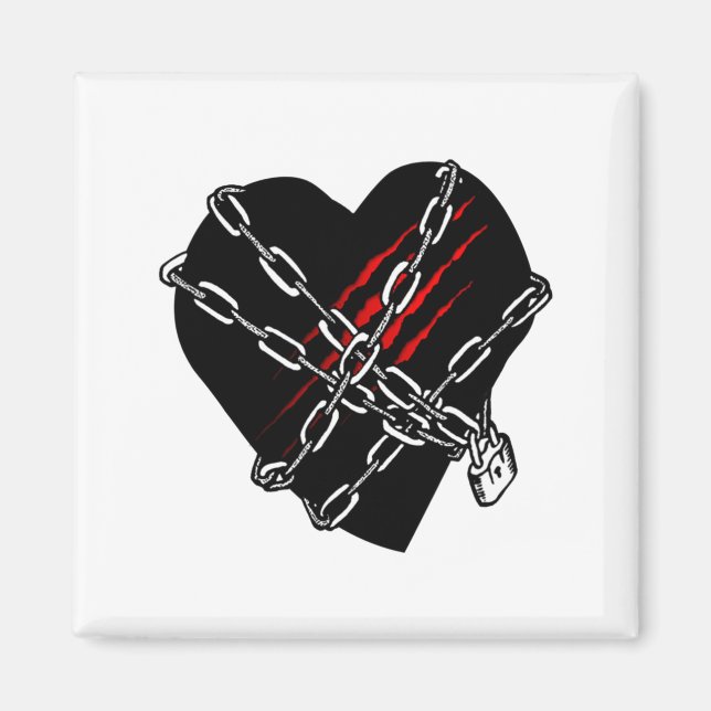 Imã Black Heart Red Chains Cool Gothic Valentines Day  (Frente)
