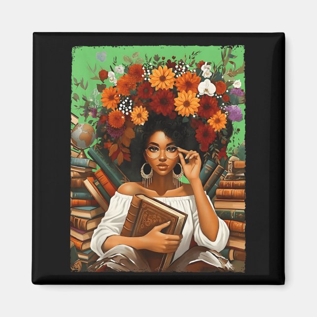 Imã Black History Month Black Afro Girl Women Book Lov (Frente)