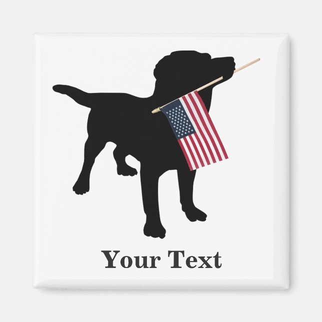 Imã Black Lab Dog with USA American Flag, 4 de julho (Frente)