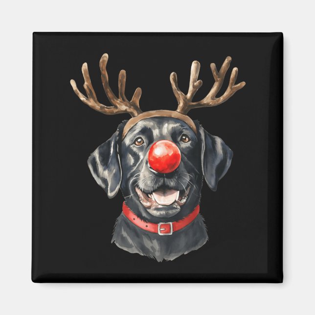Imã Black Lab Labrador Christmas Dog Reindeer Xmas Paj (Frente)
