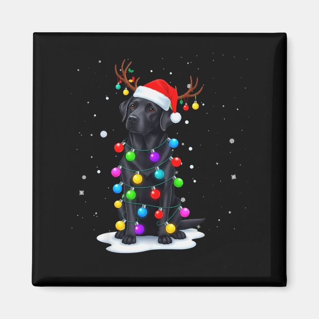 Imã Black Lab Labrador Dog Funny Christmas Lights Rein (Frente)