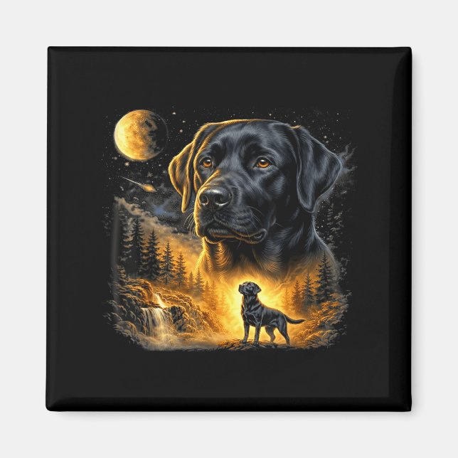 Imã Black Lab Labrador Uivando para a Lua Cachorro Vin (Frente)