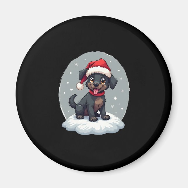 Imã Black Labrador Christmas Santa Hat Xmas Pajama T-S (Frente)