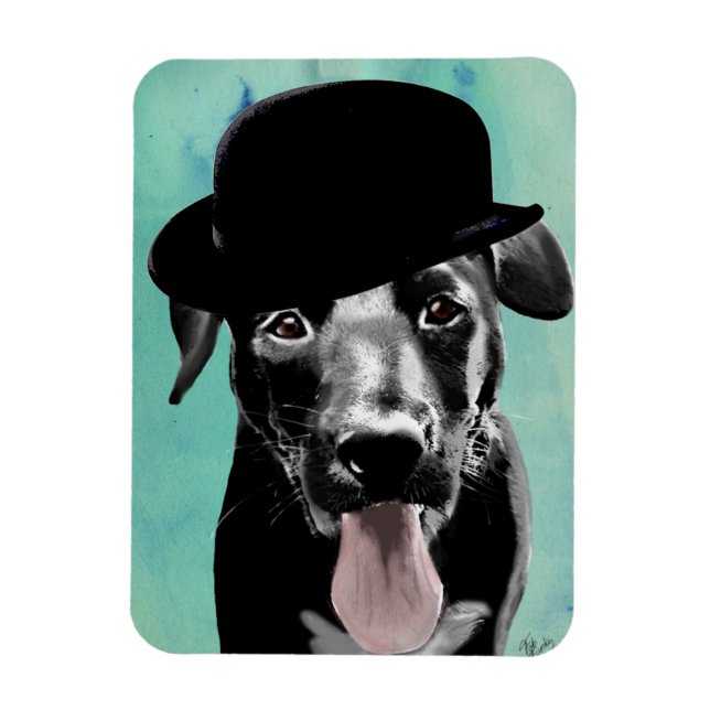 Ímã Black Labrador in Bowler Hat (Vertical)