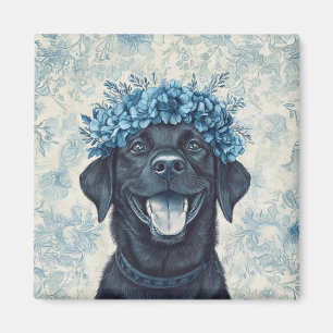 Imã Black Labrador Retriever Dog Blue Floral Kitchen