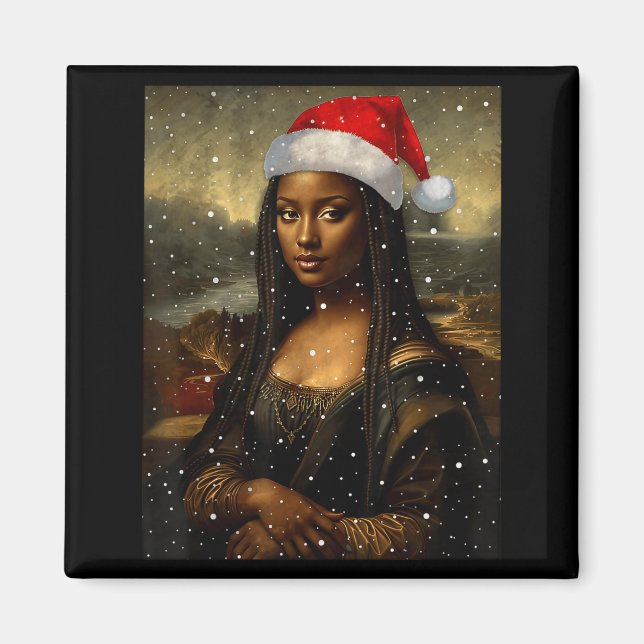 Imã Black Mona Lisa African American Christmas Santa H (Frente)
