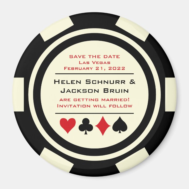 Imã Black Off White Poker Chip Casino Salvar Data (Frente)