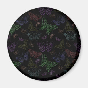 Imã Black & Rainbow Colored Butterflies Flying