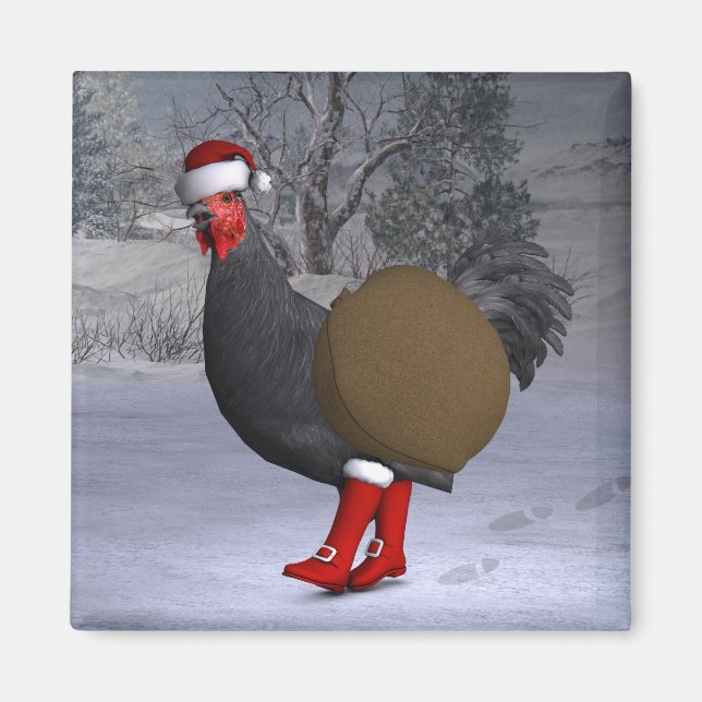 Imã Black Rooster Santa Claus (Frente)