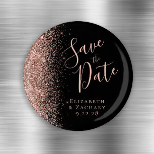 Imã Black Rose Dourado Glitter Script Salve a Data