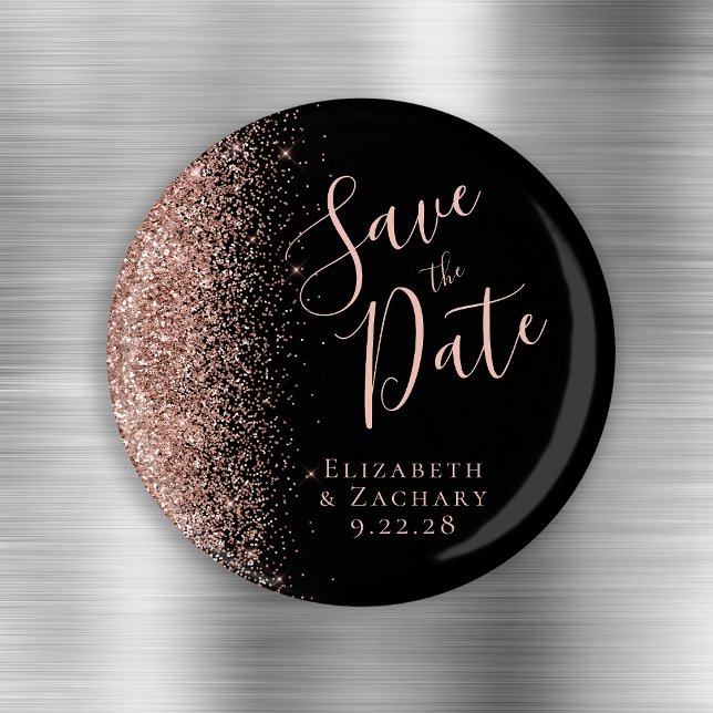 Imã Black Rose Dourado Glitter Script Salve a Data (Criador carregado)