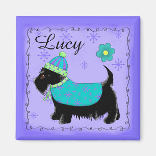 Imã Black Scottie Terrier Dog Name Personalize Purple