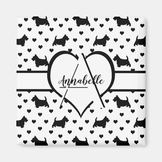 Imã Black Scottish Terriers (Scottie Dogs) - White (Frente)