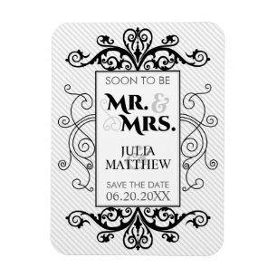 Ímã Black Vintage Swirls Salva A Data Casamento