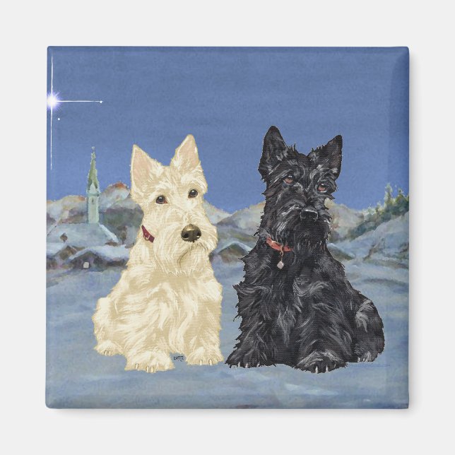 Imã Black & Wheaten Scottish Terriers Winter (Frente)
