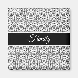 Imã Black White Abstract Flower Pattern Family Magnet