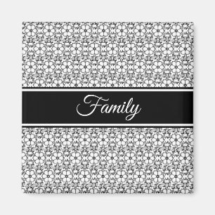 Imã Black White Abstract Flower Pattern Family Magnet