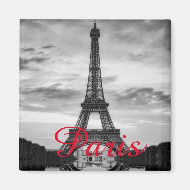 Imã Black White Eiffel Tower Paris Love City Viagem (Frente)