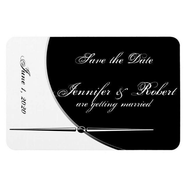 Ímã Black White Modern Posh Wedh Salvar Data (Horizontal)