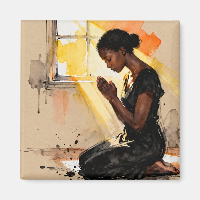 Imã Black Woman Praying | Impasto Abstract Art (Frente)