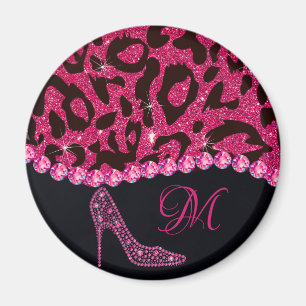 Imã Bling Sparkle Diamond Glitter Leopard Rosa