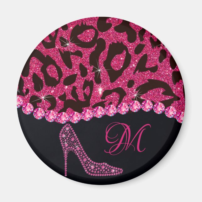 Imã Bling Sparkle Diamond Glitter Leopard Rosa (Frente)
