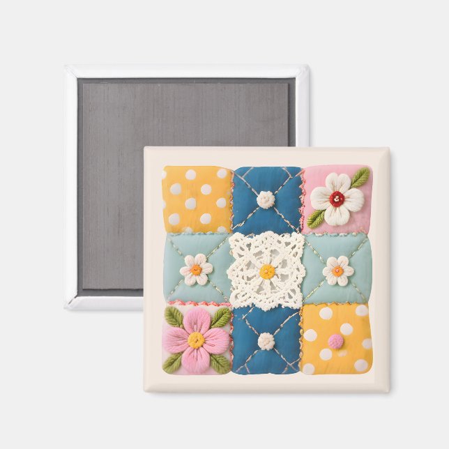 Imã Bloco de Colcha de Renda e Flores Embutidas (Front/Back)