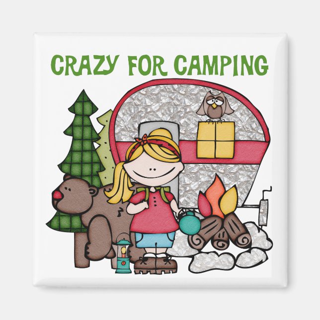 Imã Blond Girl Crazy For Camping (Frente)