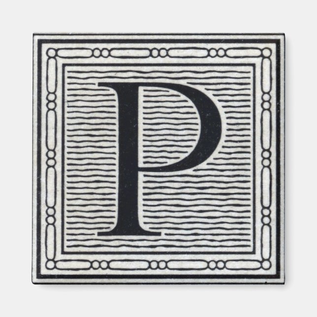 Imã Bloqueio - Letra "P" - bloco de madeira - inicial (Frente)