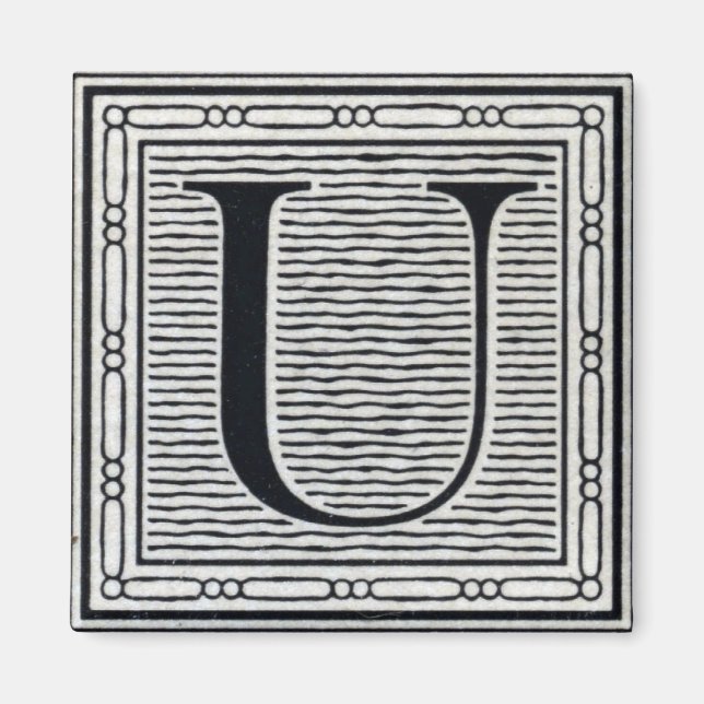Imã Bloqueio - Letra "U" - bloco de madeira - inicial (Frente)