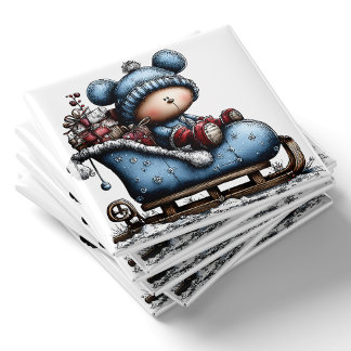 Imã Blue Bear Santa Sled Christmas Magnet