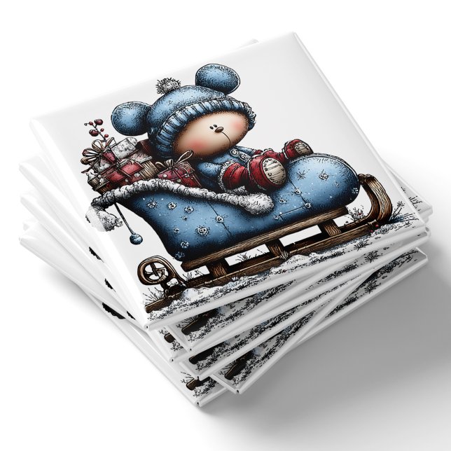 Imã Blue Bear Santa Sled Christmas Magnet (Blue Bear Santa Sled Christmas Magnet by PiggyPrint Sticker. by PiggyPrint Sticker. )