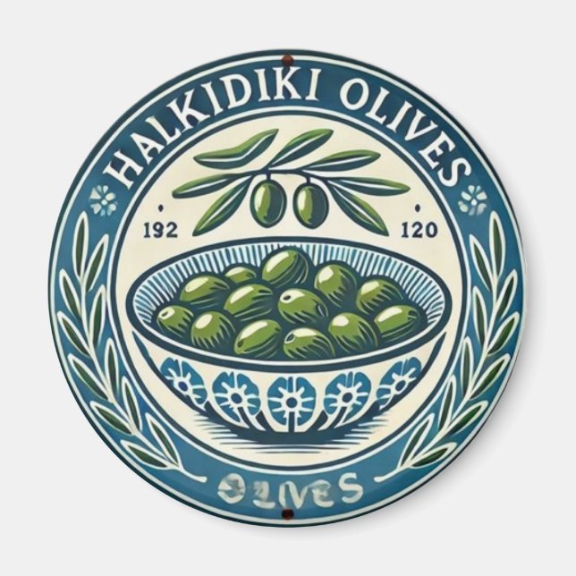 Imã Blue Bowl Greek Olive Picture Design (Frente)