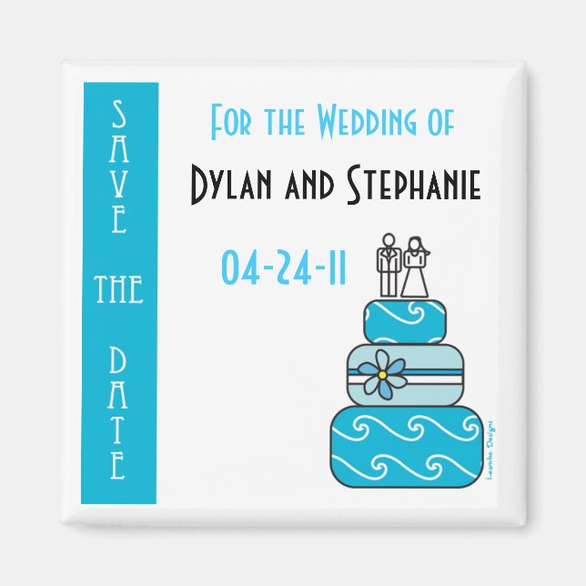 Imã Blue Cake Save the Wedding Date Magnet (Frente)