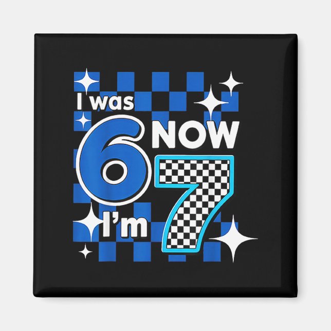 Imã Blue Checkered I Was 6 Now I'm 7 Birthday  (Frente)