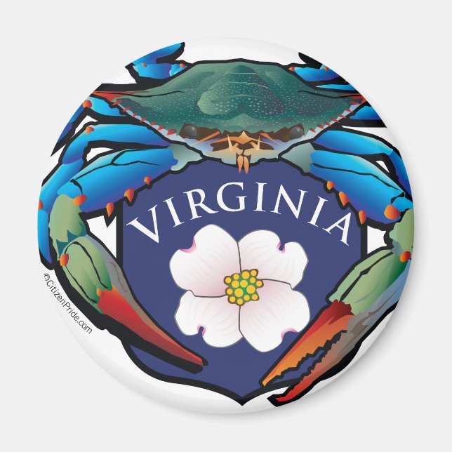 Imã Blue Crab Virginia Dogwood Blossom Crest (Frente)