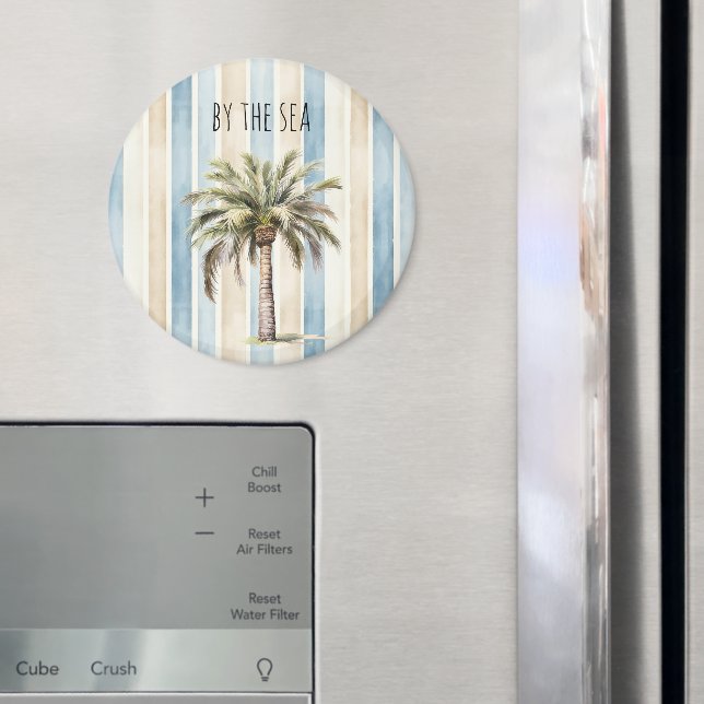 Imã Blue Cream Stripes Tropical Palm Tree (In Situ (Fridge))