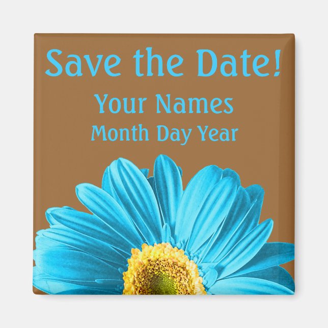 Imã Blue Daisy Flower Salve A Data Personalizada (Frente)
